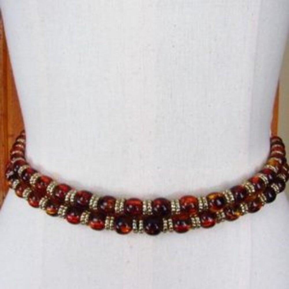 EXPRESS Leather & Amber Beads Gold Buckle Belt Costume Medium Waist - Picture 6 of 6
